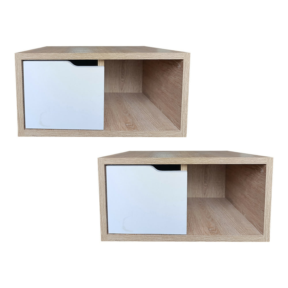 Combo x 2 Mesa de Noche Flotante Alanis Natural Blanco