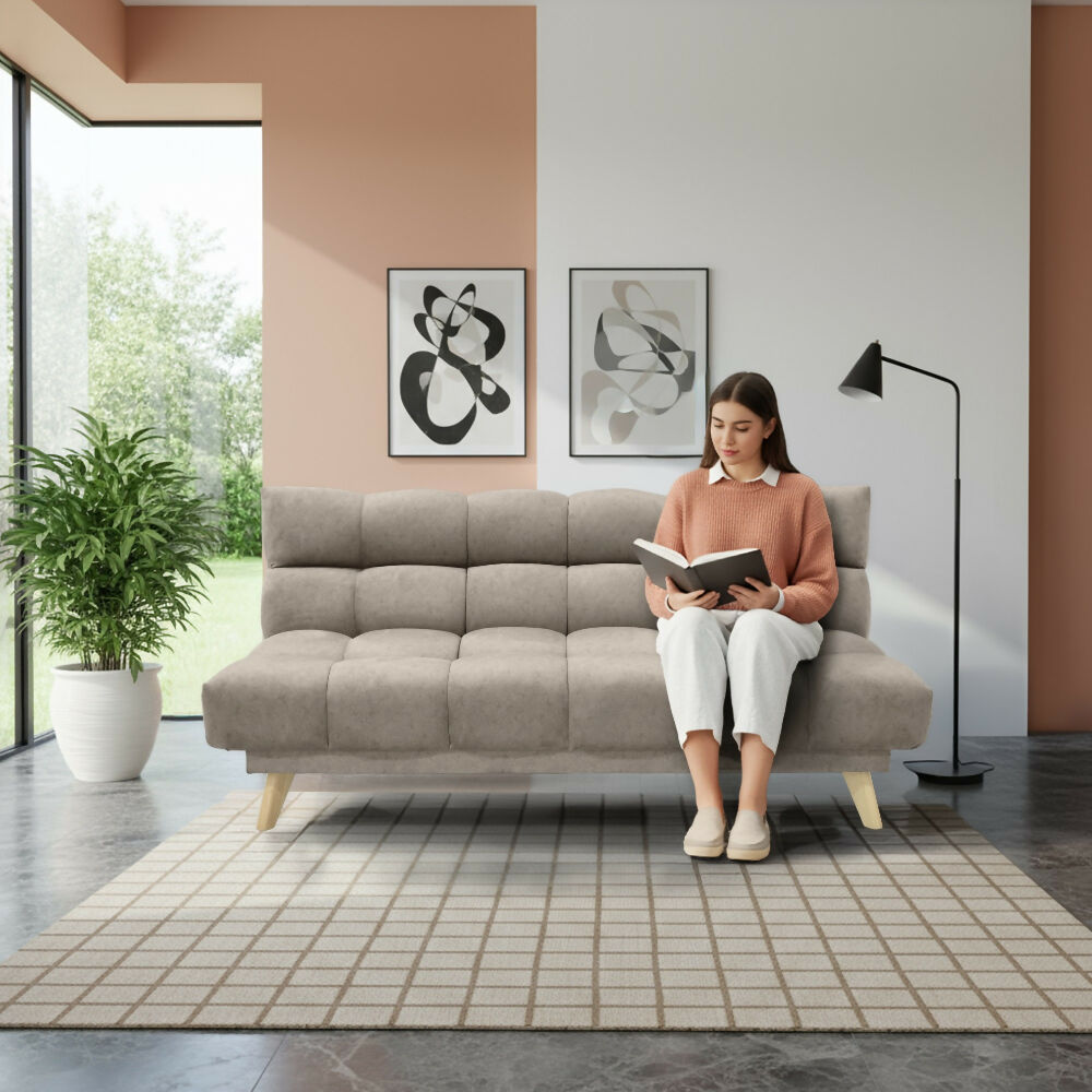 Sofa Cama Nubo 178x92x82 Reclinable 3 Posiciones Tela Taupe Matiz Natural