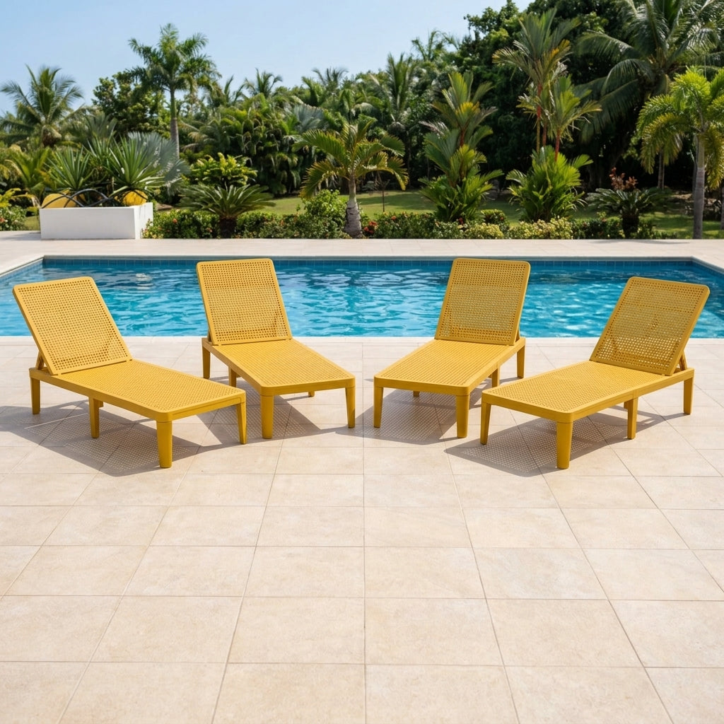Set de 4 Camas Asoleadoras Delhi, Amarillo, Diseño Minimalista