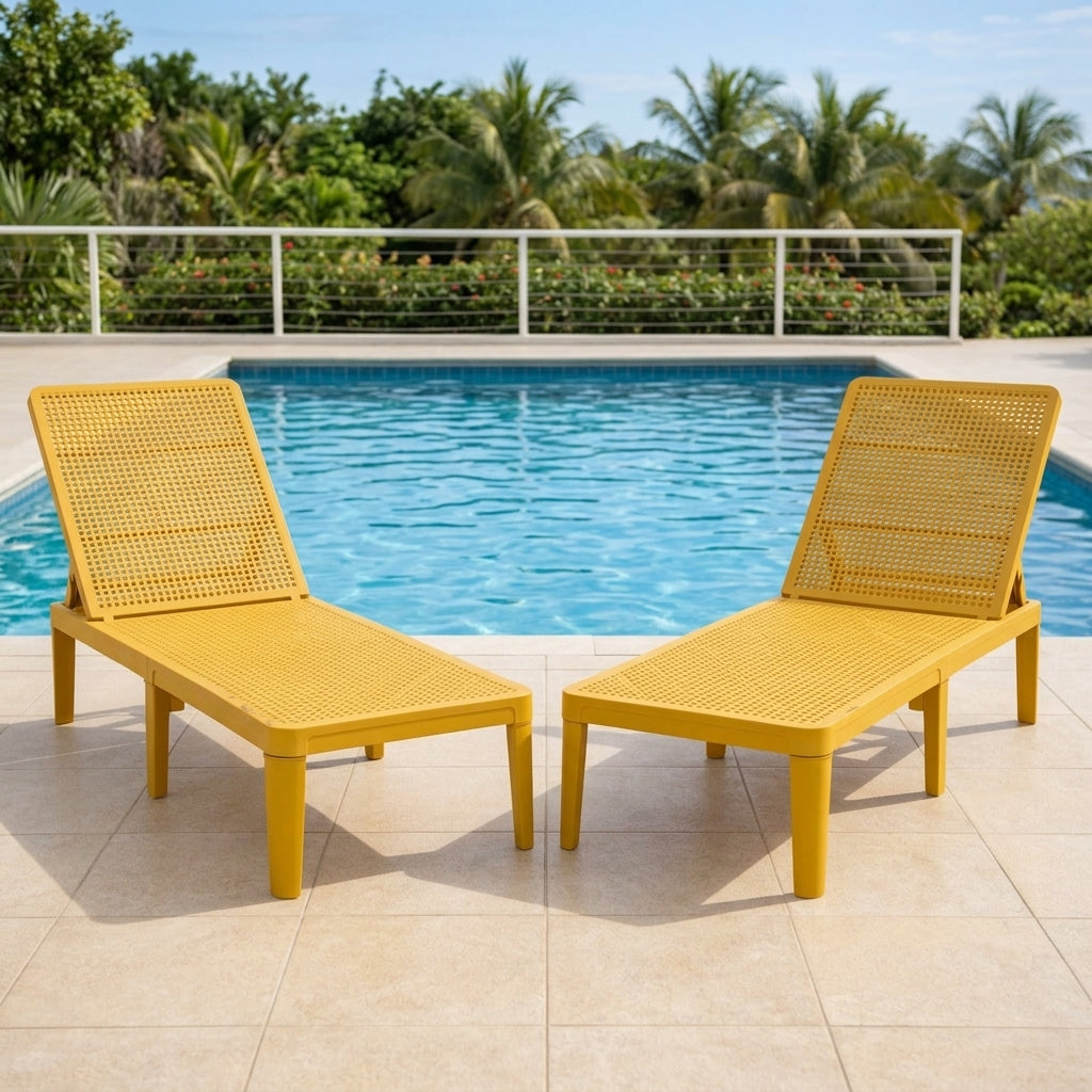 Set de 2 Camas Asoleadoras Delhi, Amarillo, Diseño Minimalista