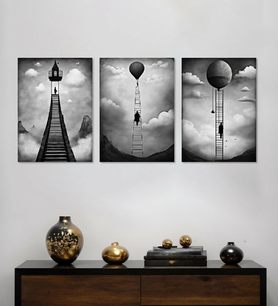 Lienzo Tríptico Arte de Camino Al Éxito Set X 3 de 60x43cm c/u