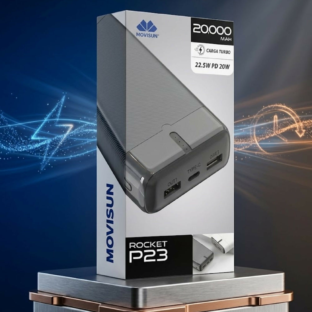 Power Bank Movisun 20000 mAh Rocket P23 Diseño Compacto Y Alta Velocidad