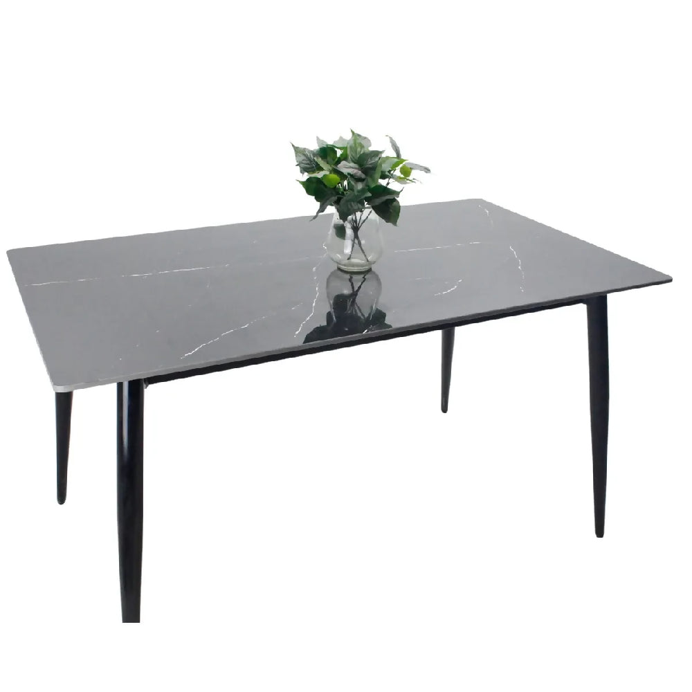 Comedor Vitral Tipo Mármol Negro + Set 4 Silla Azul