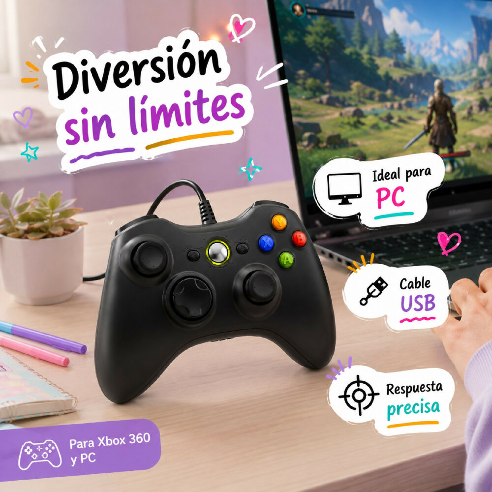 Control Alámbrico Para Xbox 360 Y PC Gamepad Con Conexión USB