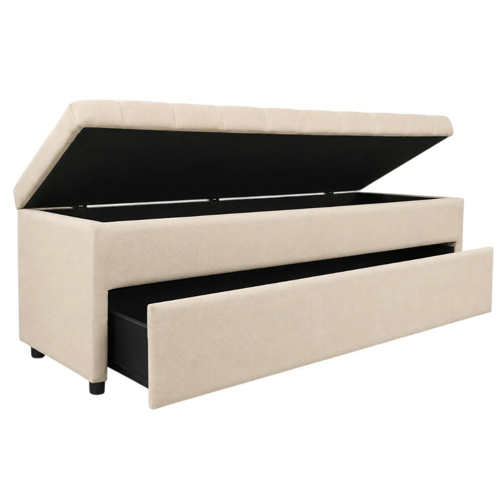 Puff Zapatero Doble Nivel 100x50x50 Beige Tela