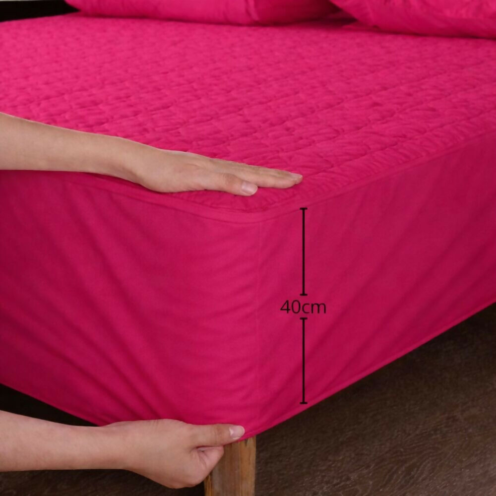 Combo protector colchon sencillo acolchado fucsia 100x190cm