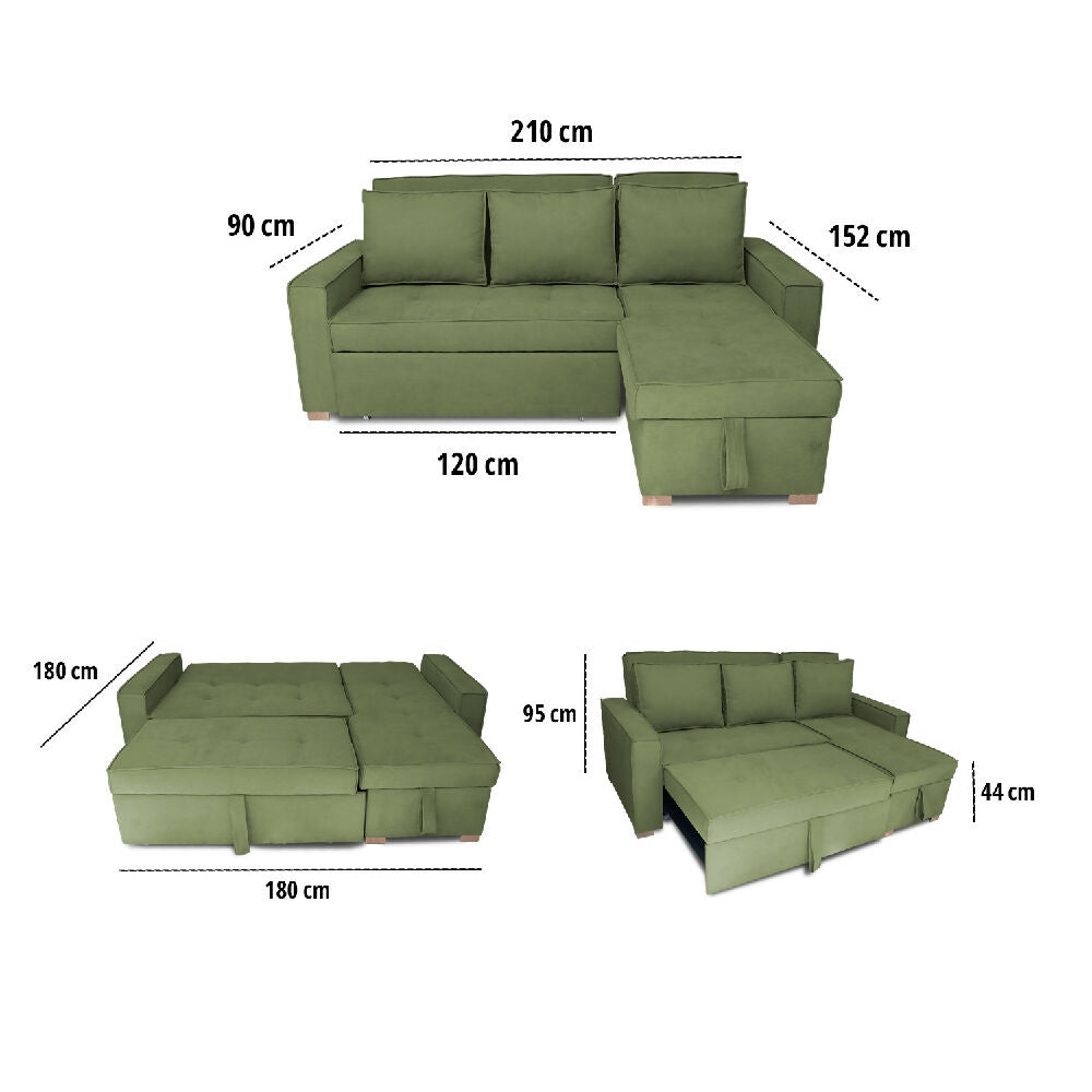 Esquinero Baúl Marsella Multifuncional Reclinable Derecho Verde + Cojines Decorativos