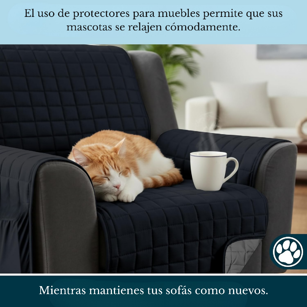 Protector de Sofá 1 Puesto Acolchado Doble Faz Unicolor Negro y Gris