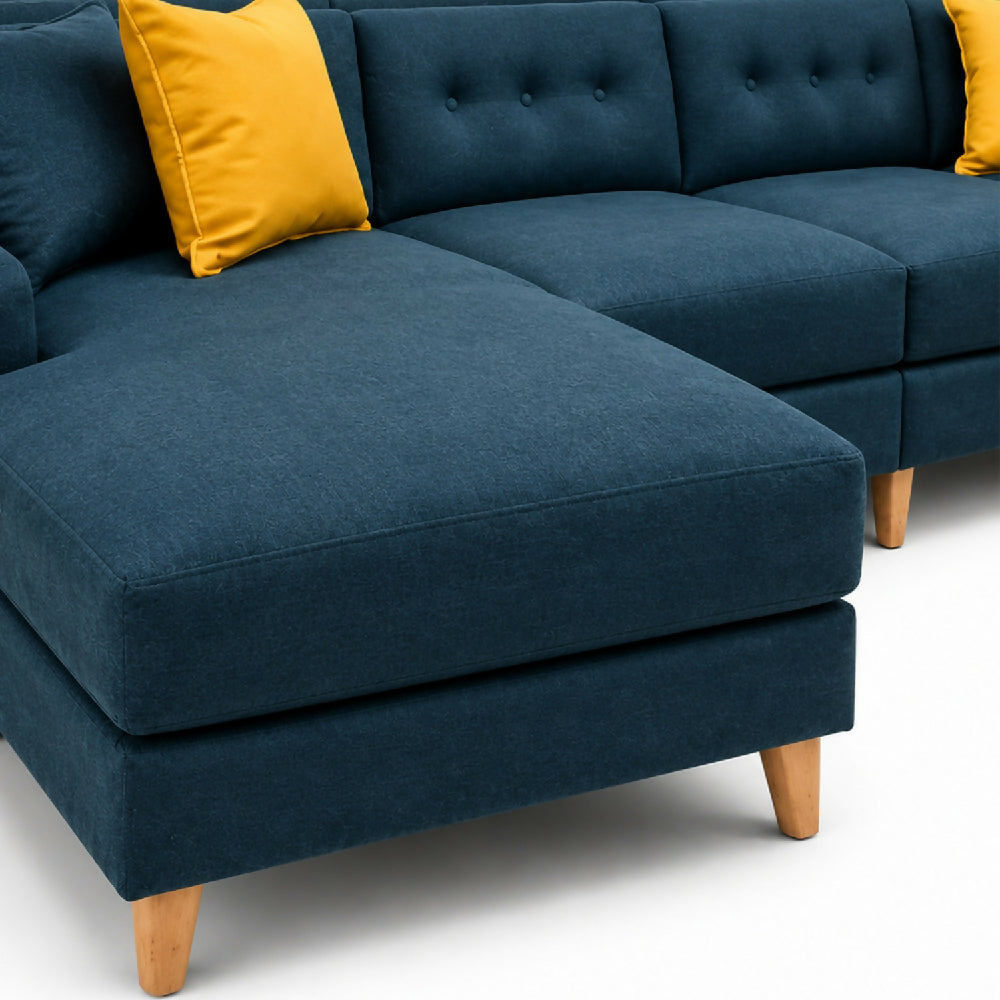Sofá en L Texas Izquierdo con Poltrona Tela Antifluidos Azul 4 Puestos 260x75x80