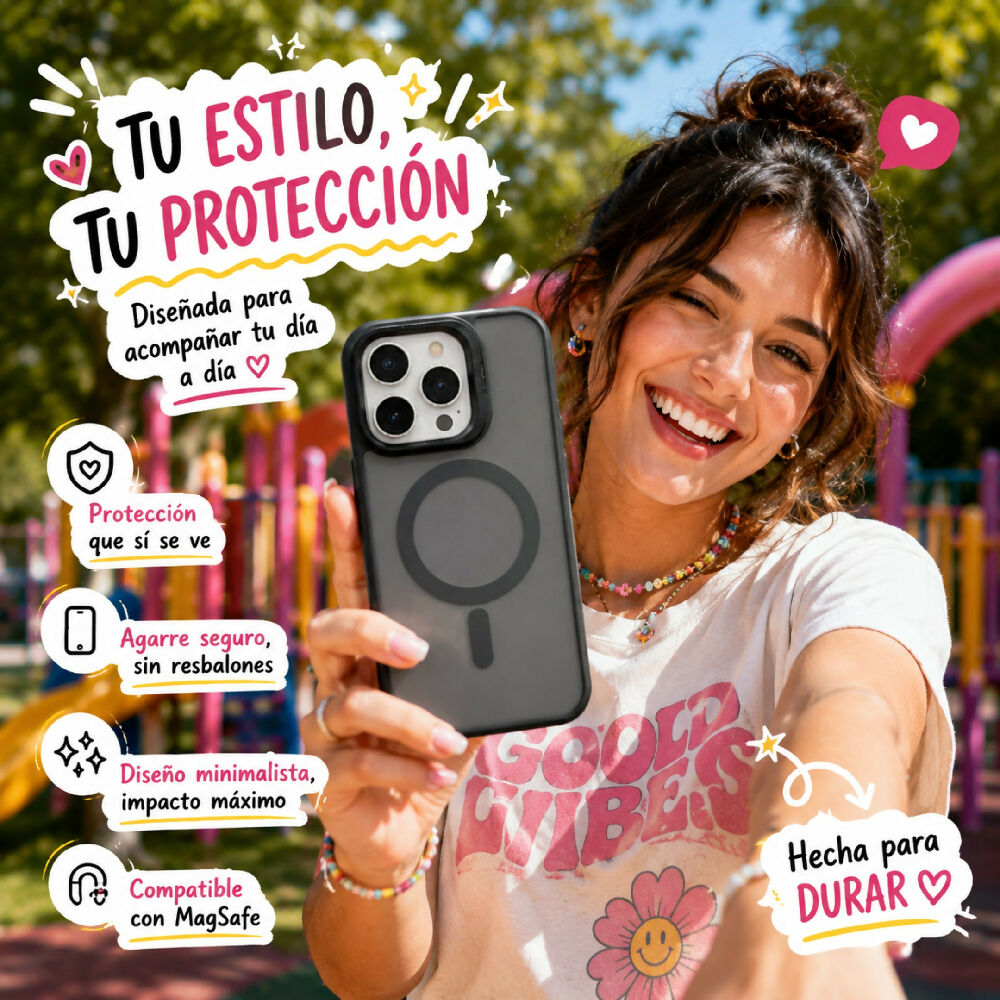 Forro Semi Transparente Para Celular Funda MagSafe Con Textura Suave Iphone 15 Pro Negro