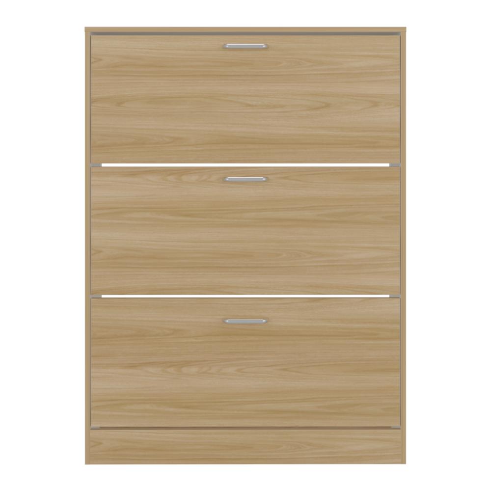 Zapatero Merlín, Fresno Europeo y Blanco, con Tres Puertas Abatibles con Manijas Metálicas