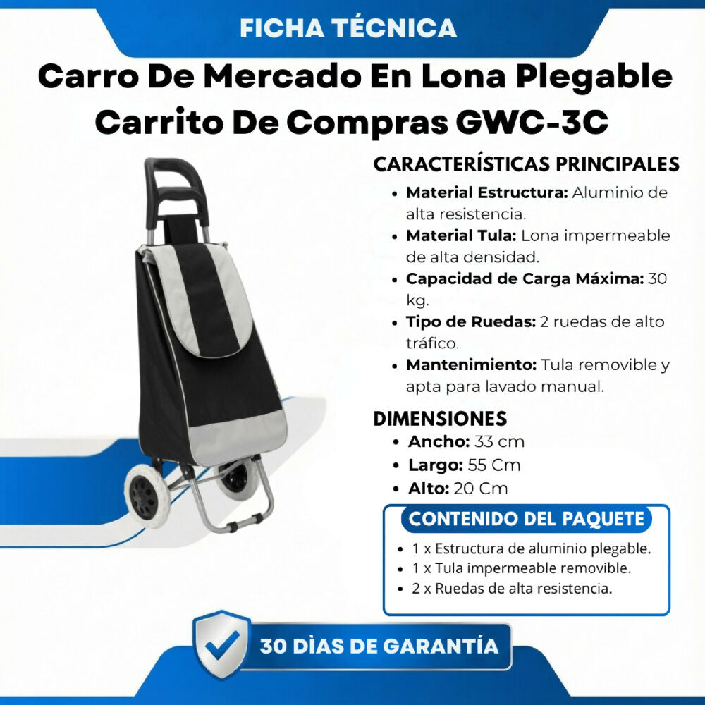 Carro De Mercado En Lona Plegable Carrito De Compras GWC-3C