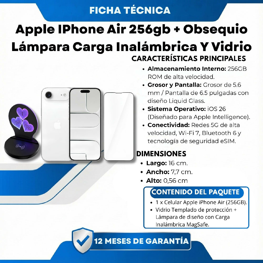 Celular Apple IPhone Air 256gb + Obsequio Lámpara Carga Inalámbrica Y Vidrio Blanco