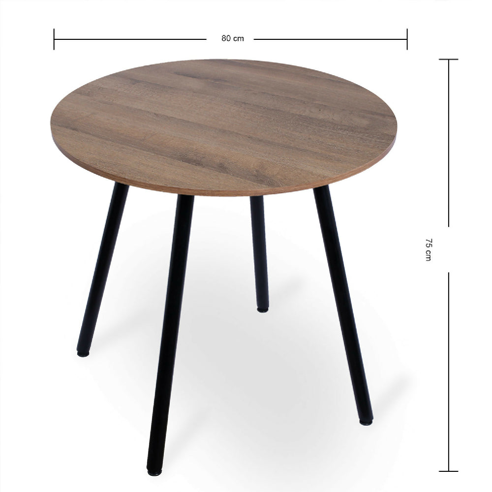 Comedor Redondo 74.5x80x80cm Amaretto + 2 Sillas Ibiza Negras