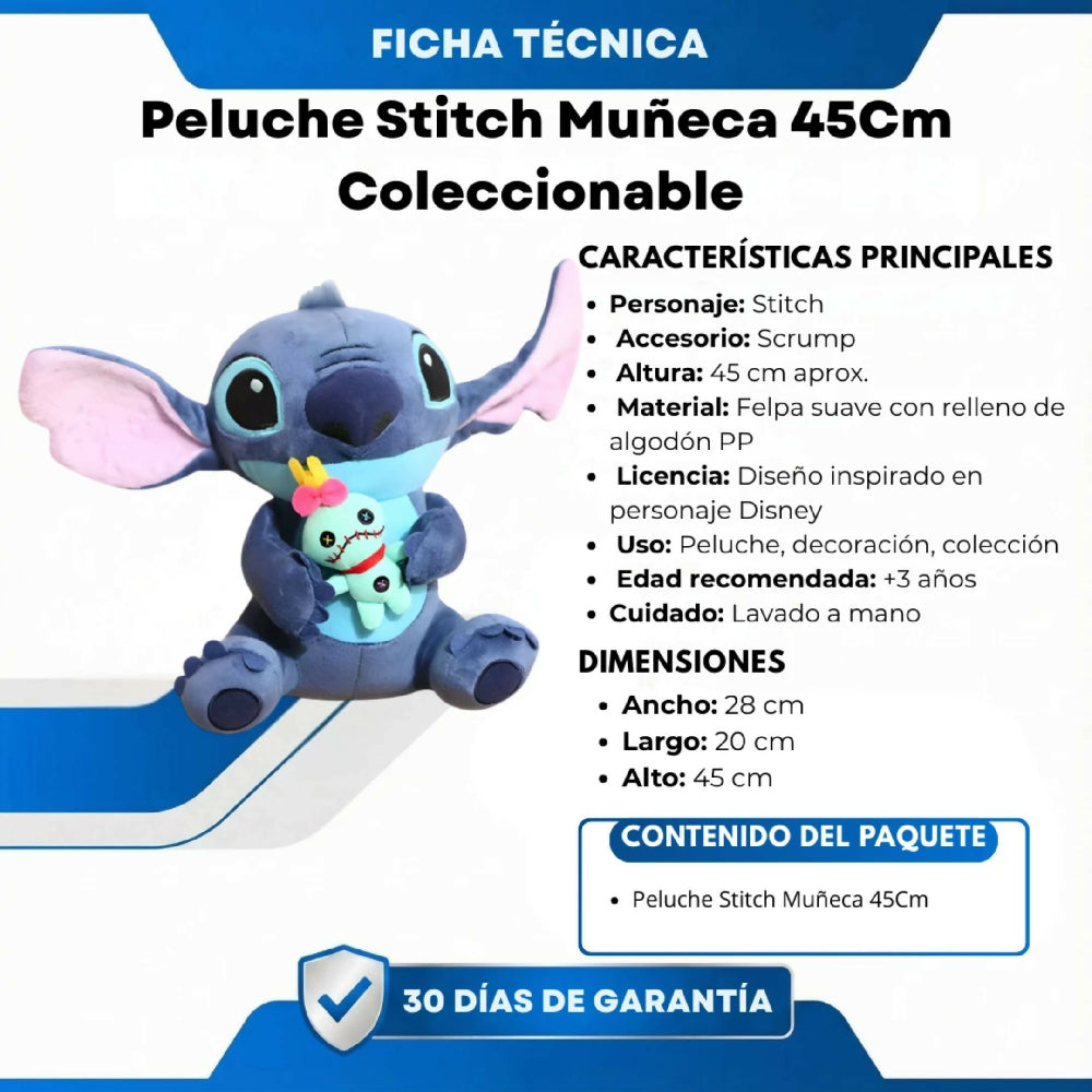 Peluche Stitch Muñeca 45Cm Coleccionable De Gran Tamaño Para Abrazar Y Decorar