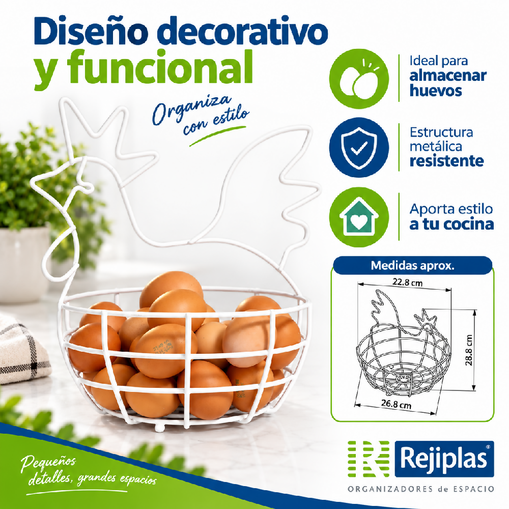 Canasta Blanca Organizadora para Huevos Tipo Gallina Rejiplas, vista posterior