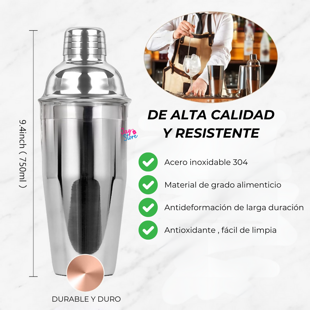 Kit Bartender Coctelera Bar Profesional Vaso Shaker Con Base