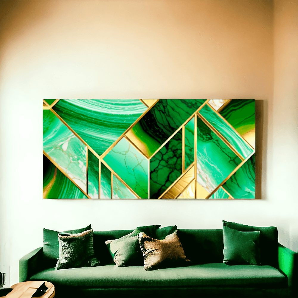 Lienzo Cuadro Decorativo Abstracto Verde y Dorado 118x55cm
