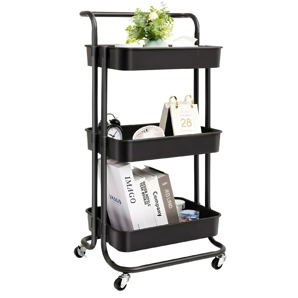 Carrito Organizador Multiusos Negro Con 3 Estantes Organizador Práctico Para Cocina, Oficina Y Espacios Pequeños