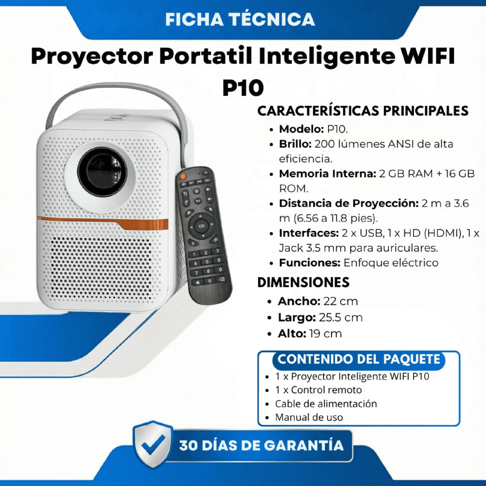 Proyector Portátil Inteligente P10 Con Conexión WiFi Bluetooth Resolución Full HD
