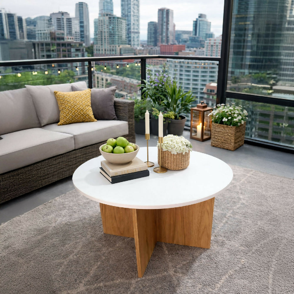 Mesa de Centro Lenon, Madera Natural + Blanco