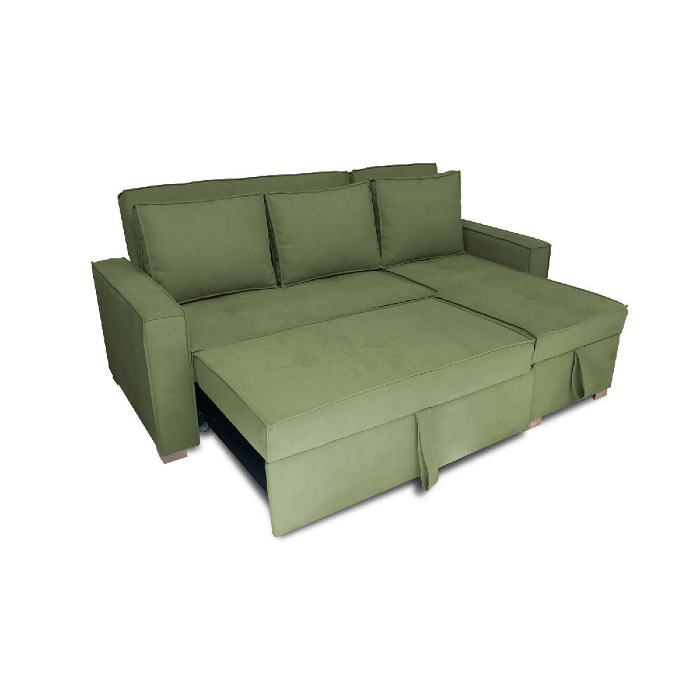 Esquinero Baúl Marsella Multifuncional Reclinable Derecho Verde + Cojines Decorativos