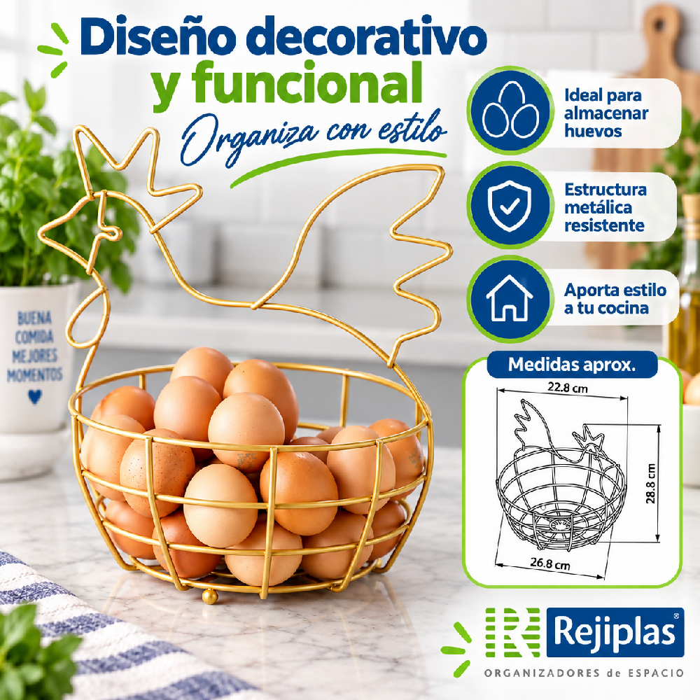 Canasta Huevos Gallina Pintado Dorado