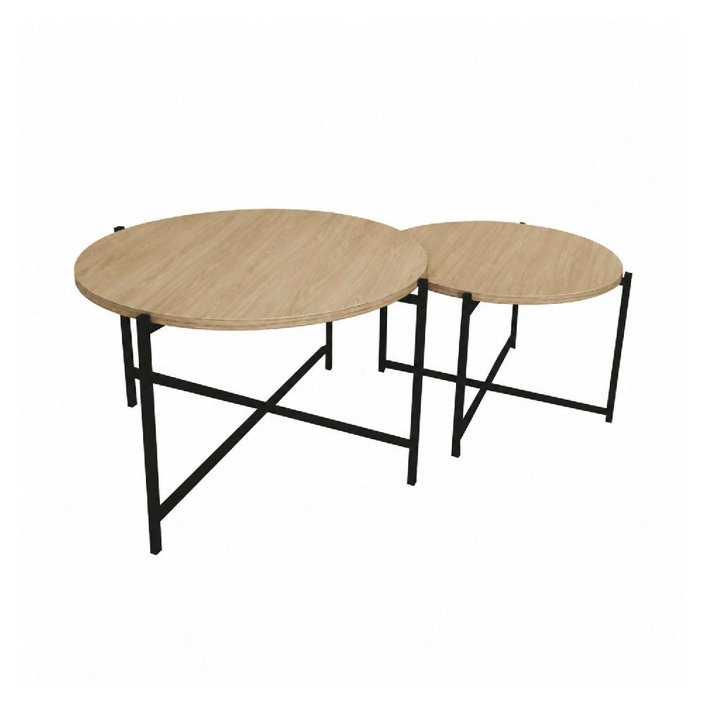 Combo x2 Mesas Nido Silver, madera natural+ Negro