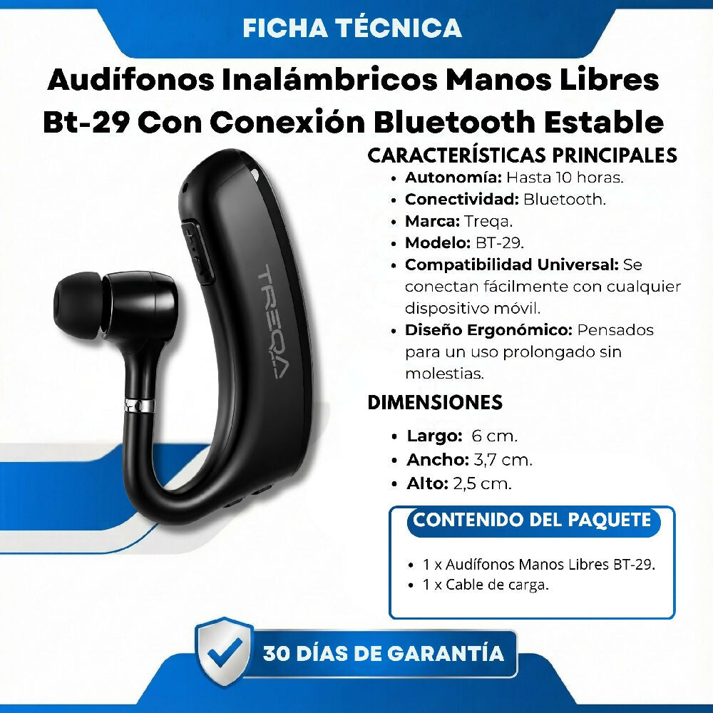 Audífonos Inalámbricos Manos Libres Bt-29 Con Conexión Bluetooth Estable