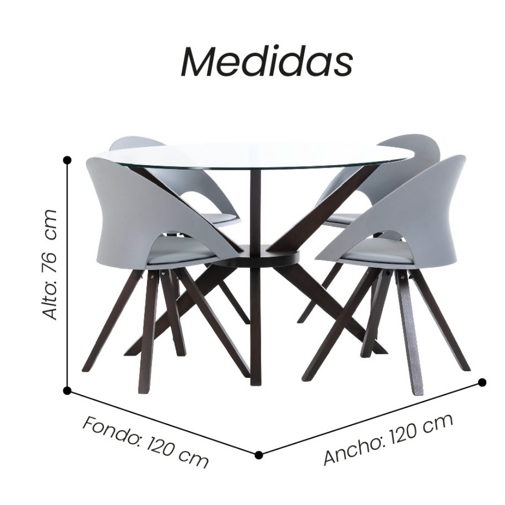 Juego de comedor 4 Puestos Redondo Cedro Vidrio Wengue Elliot