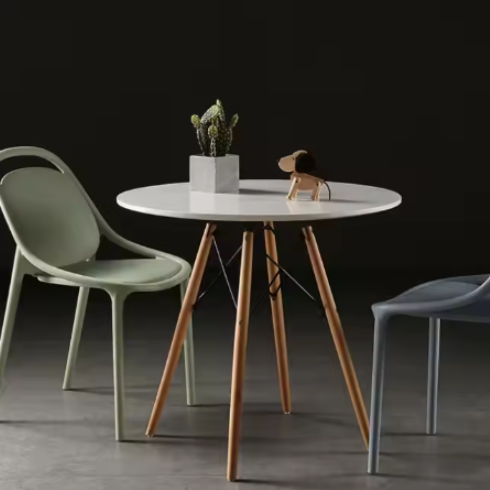 Mesa Eames Redonda Blanca en Madera