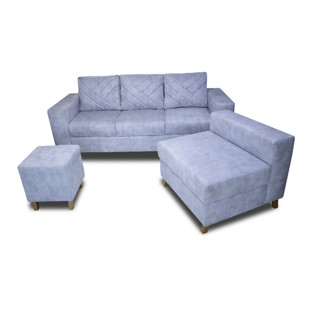 Sala Amsterdam + Silla + Puff en Tela Amiglable Con Mascotas 205X72X155 Cm Hielo