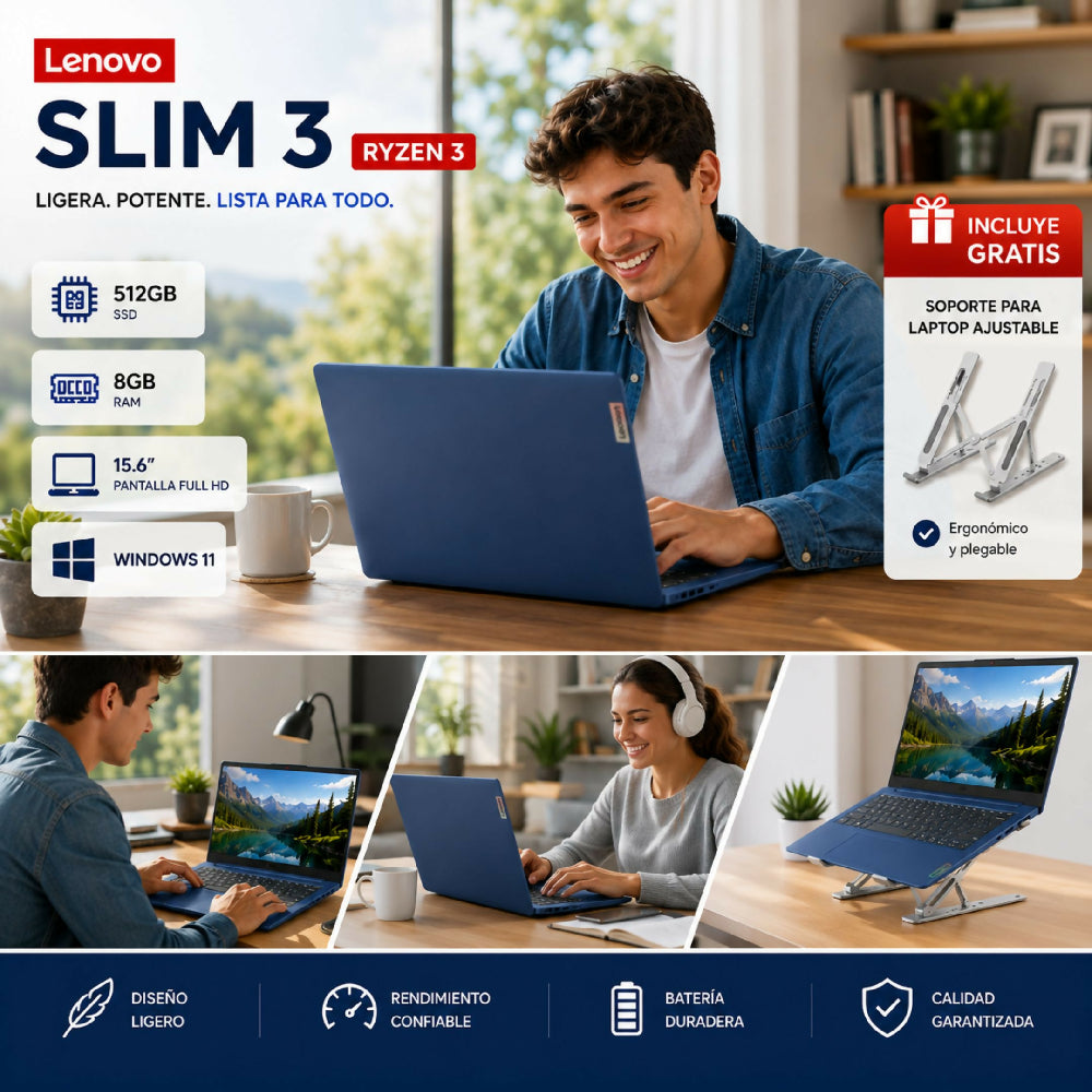 Laptop Lenovo Slim 3 Amd Ryzen 3 512gb Ssd + Regalo Gratis
