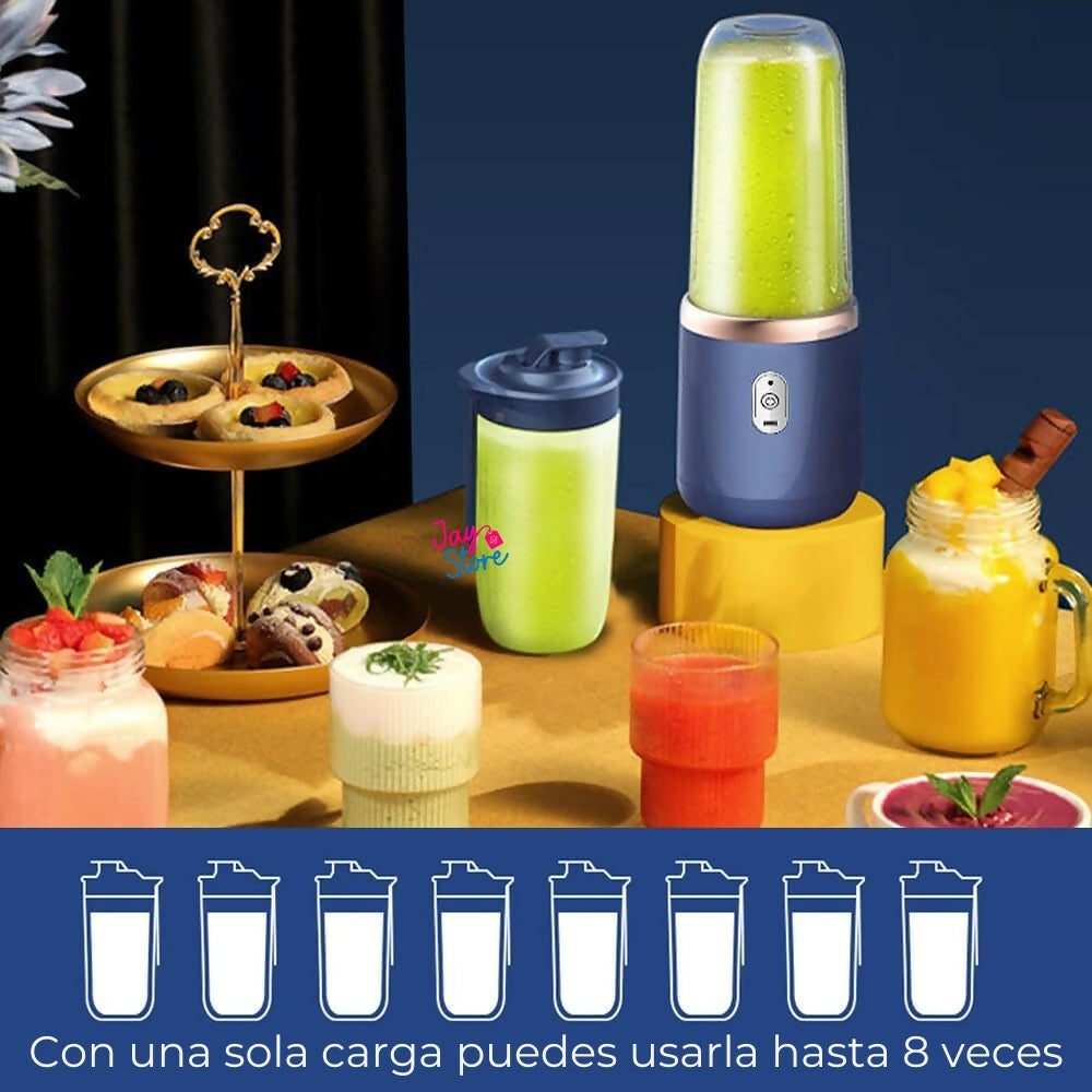 Licuadora Portatil Recargable USB Potente 6 Cuchillas + Termo