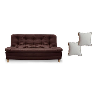 Sofacama Zeink 3 Posiciones Tipo Cuero Marron + Cojines