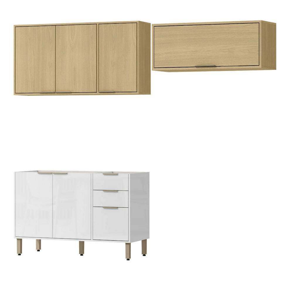 Cocina 200 cm Isabela 7 Puertas 2 Cajones - Almendra/Blanco Apagado
