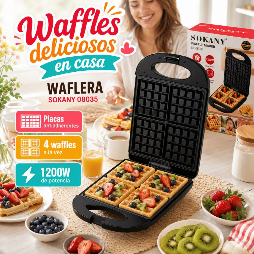 Waflera Eléctrica Sokany 08035 De 1200W Para El Hogar Maquina Para Hacer Wafles