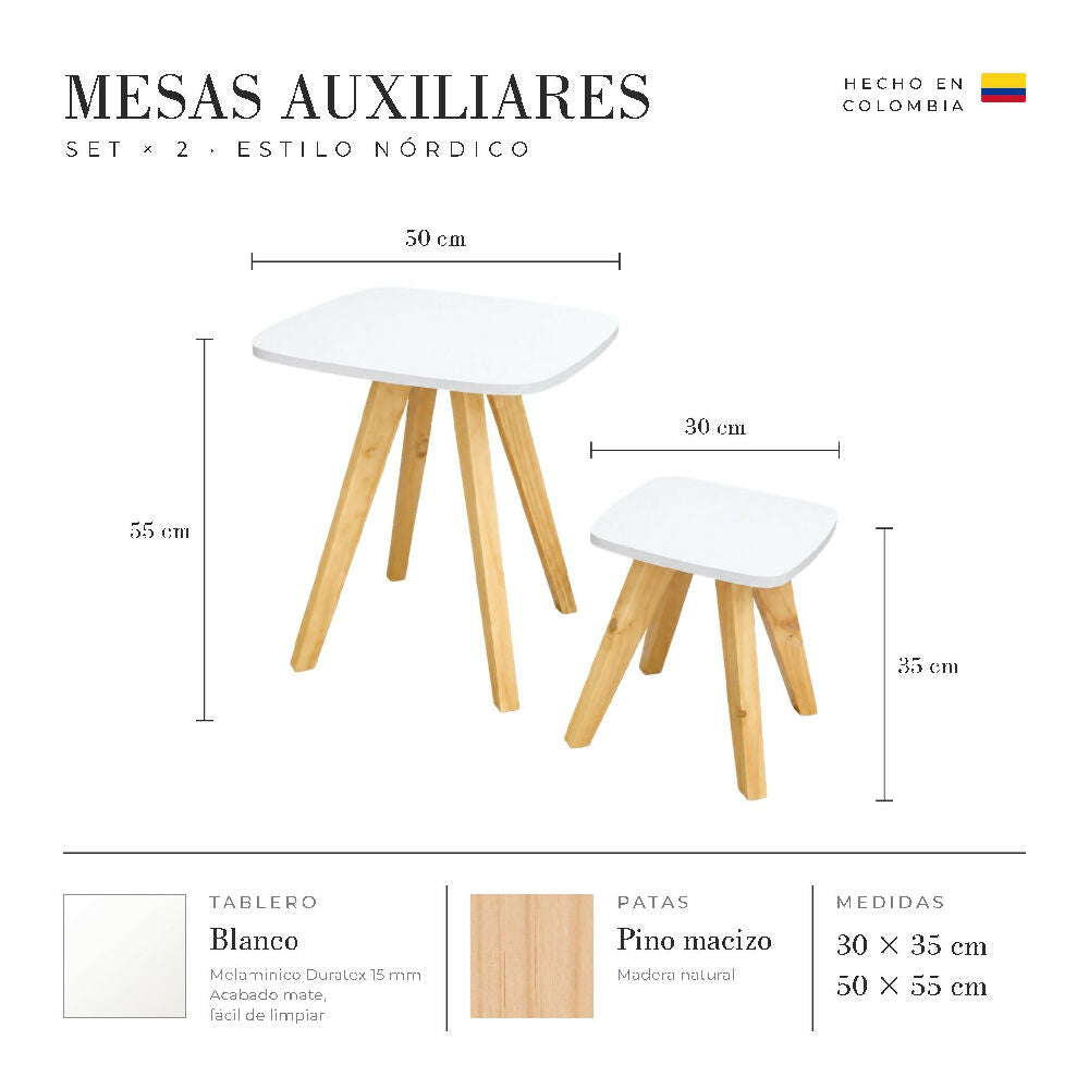 Mesa Auxiliar Nórdica Cuadrada - Set x 2 - Pequeña & Grande