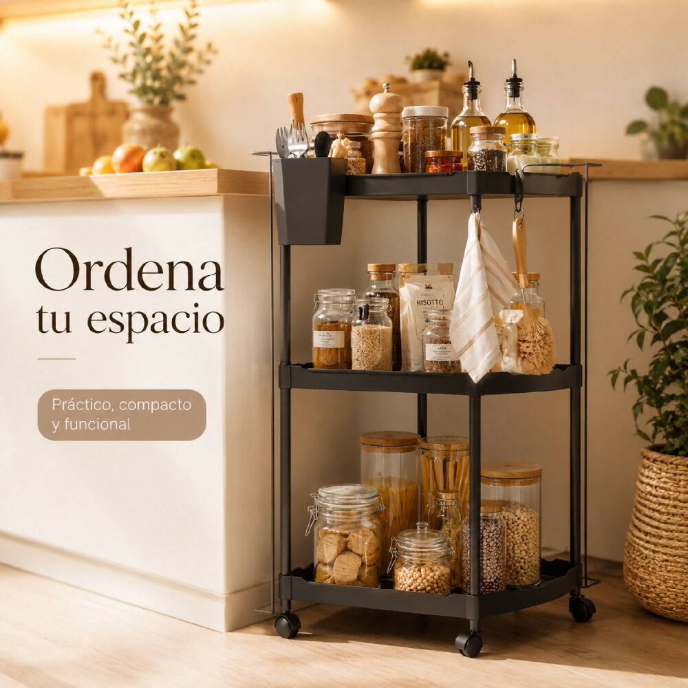 Organizador Multiusos 3 Niveles Con Ruedas Metálico Carrito Auxiliar