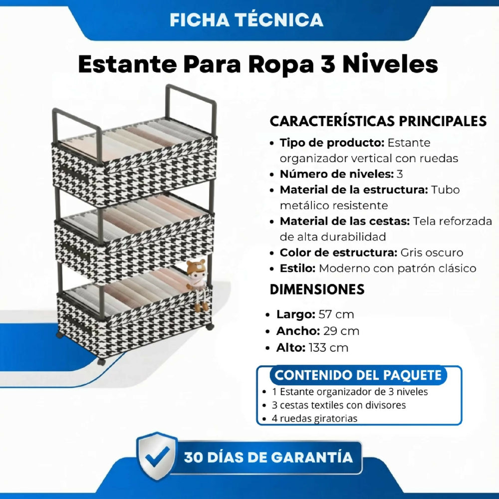 Estante Para Ropa 3 Niveles Acabado Mate Antihumedad