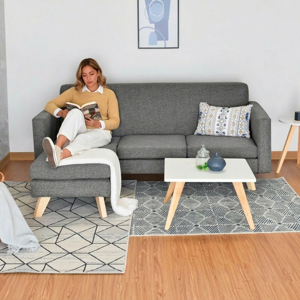 Set de Sala Burdeos en Tela Gris con Mesa de Centro Nova