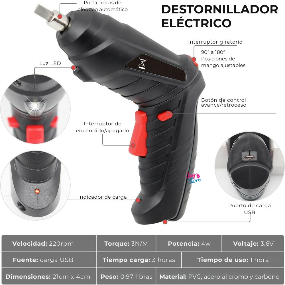 Destornillador Eléctrico Flexible Recargable Atornillador