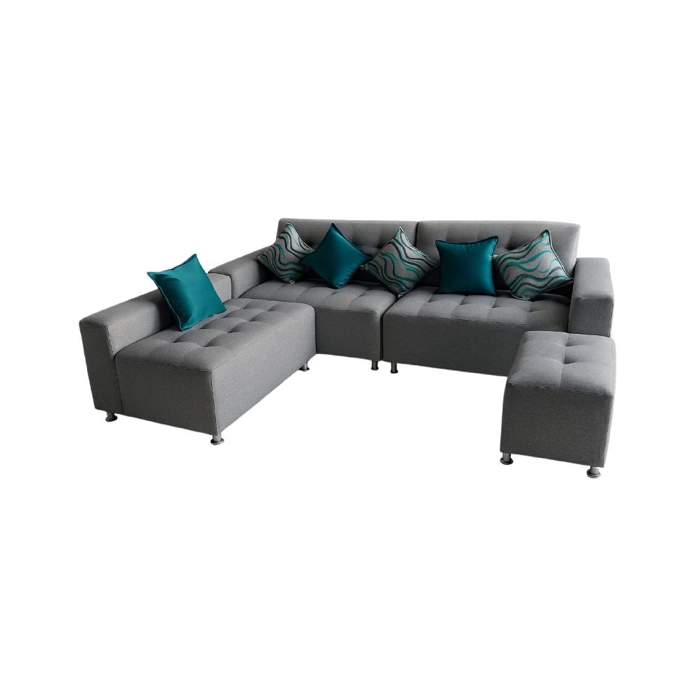Sofá en L Modular Leo Tela Antifluidos Gris 3 Puestos 235x75x83