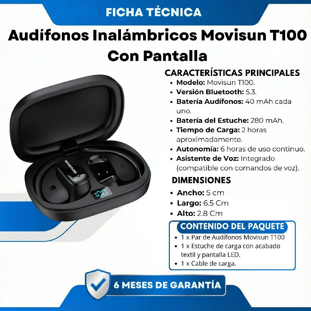 Audífonos Inalámbricos Movisun T100 Con Pantalla LED Y Sonido HD