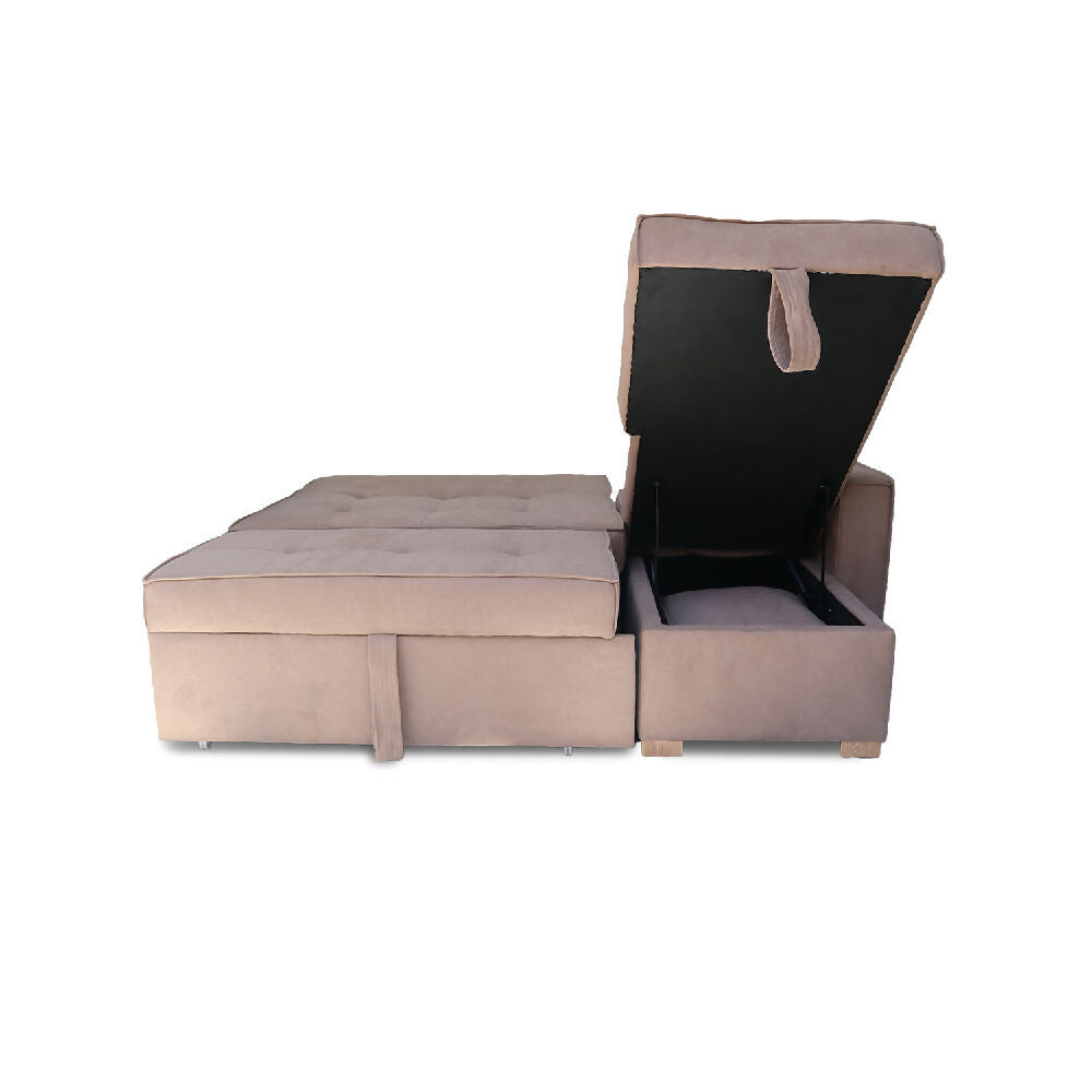 Esquinero Baúl Marsella Multifuncional Reclinable Derecho Camel + Cojines Decorativos