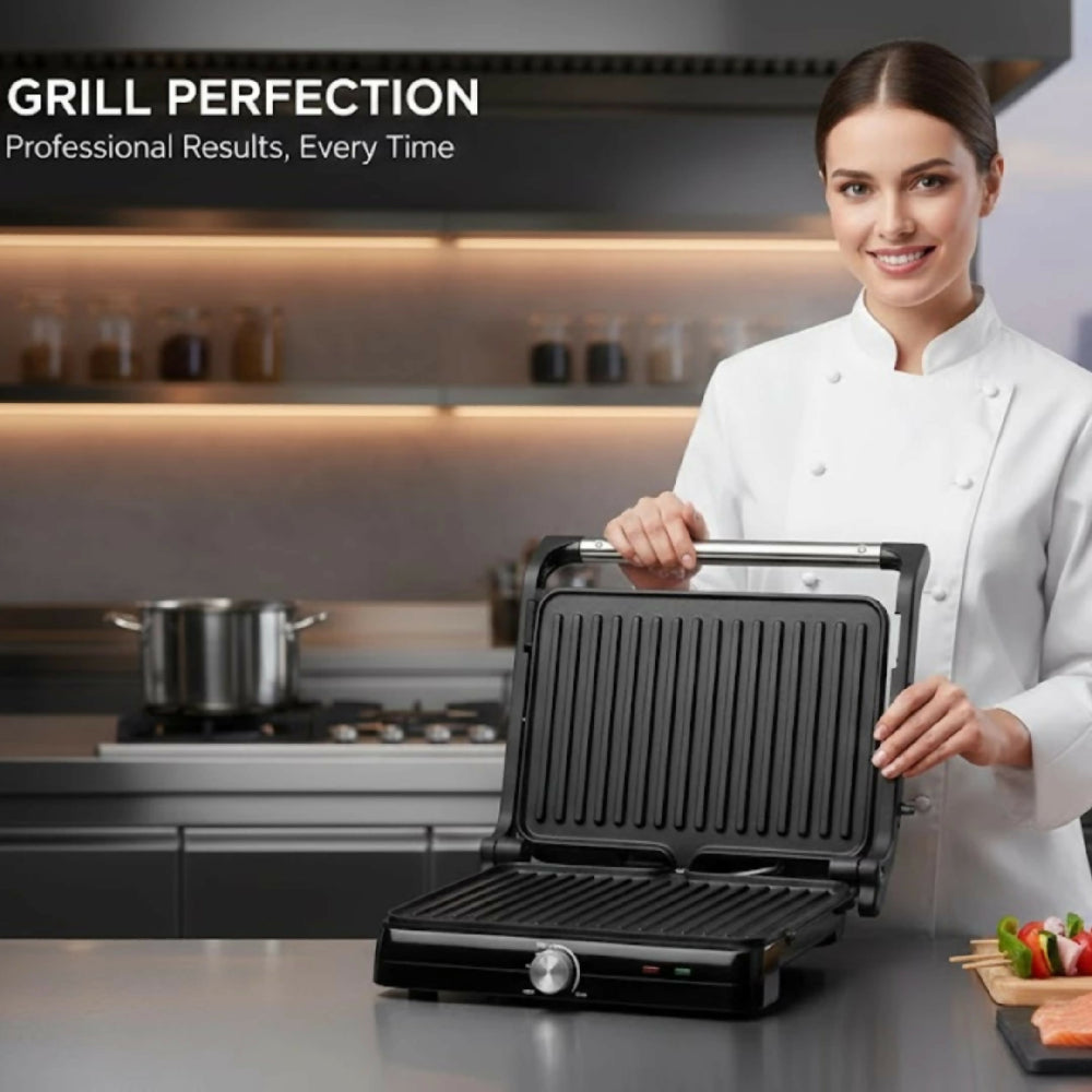 Parrilla Electrica Sokany Antiadherente SK-08103 De Acero Inoxidable Con Placas De Doble Cara