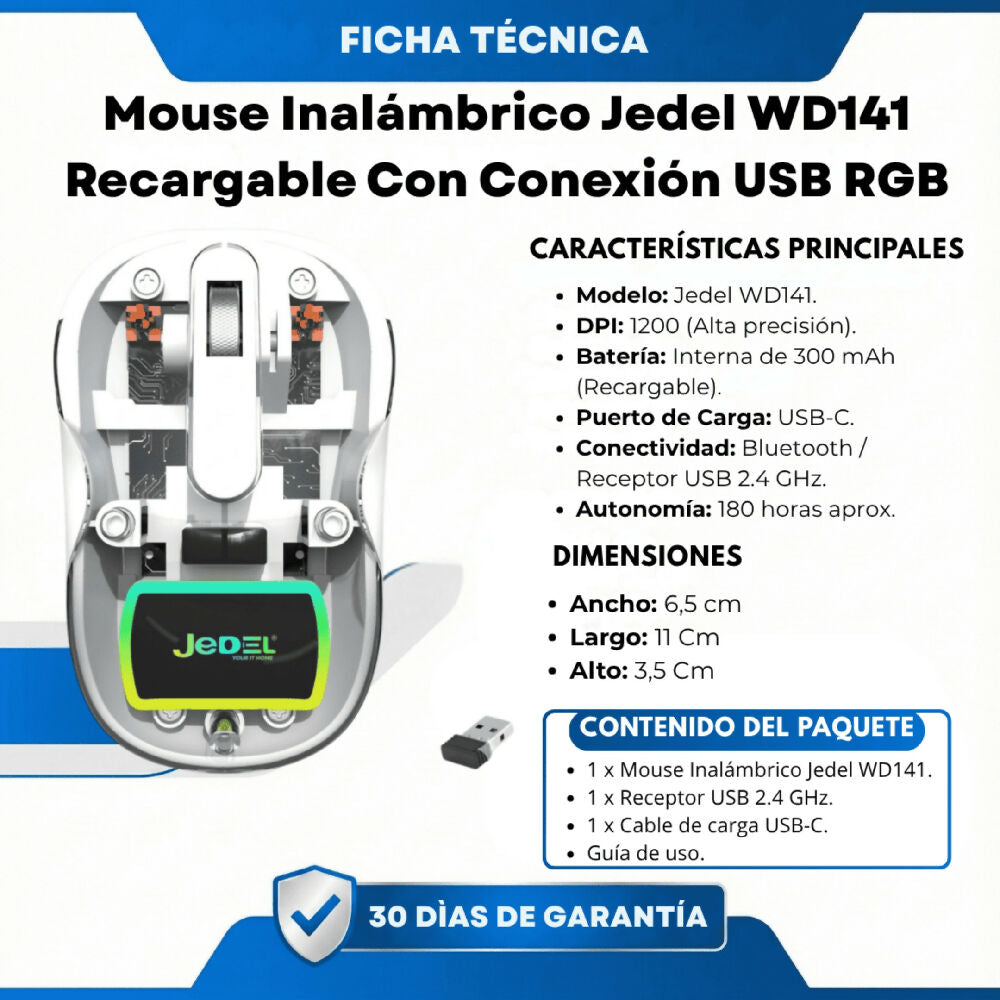 Mouse Inalámbrico Jedel WD141 Recargable Con Conexión USB RGB