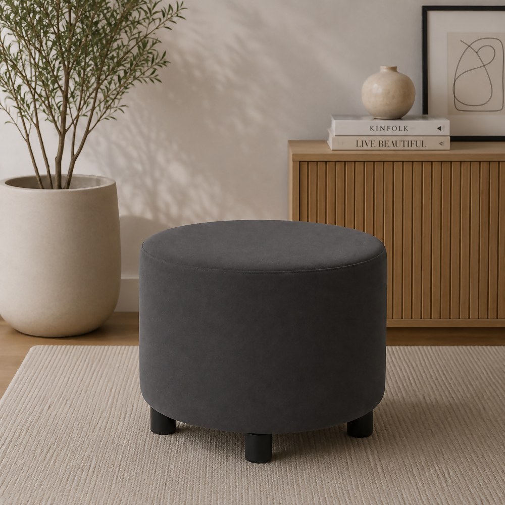 Puff Redondo 40x40 Dark Grey Tela