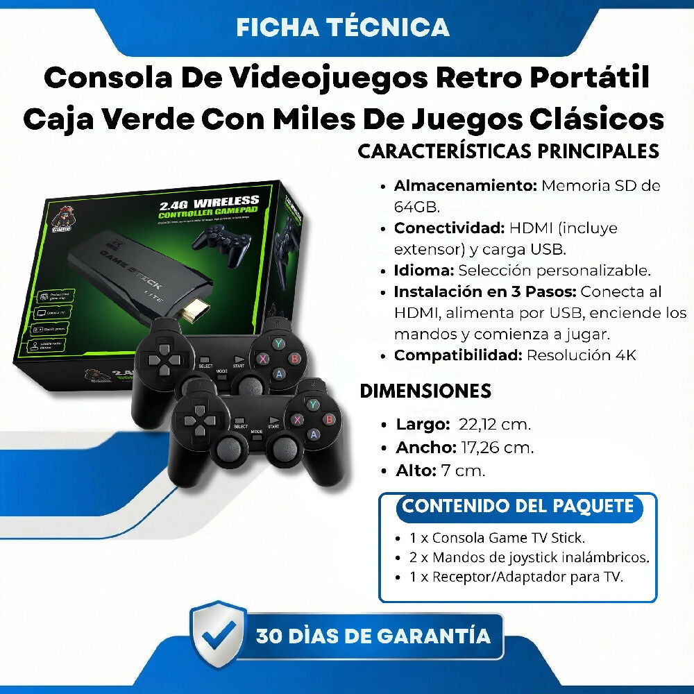 Consola De Videojuegos Retro Portátil Caja Verde Con Miles De Juegos Clásicos