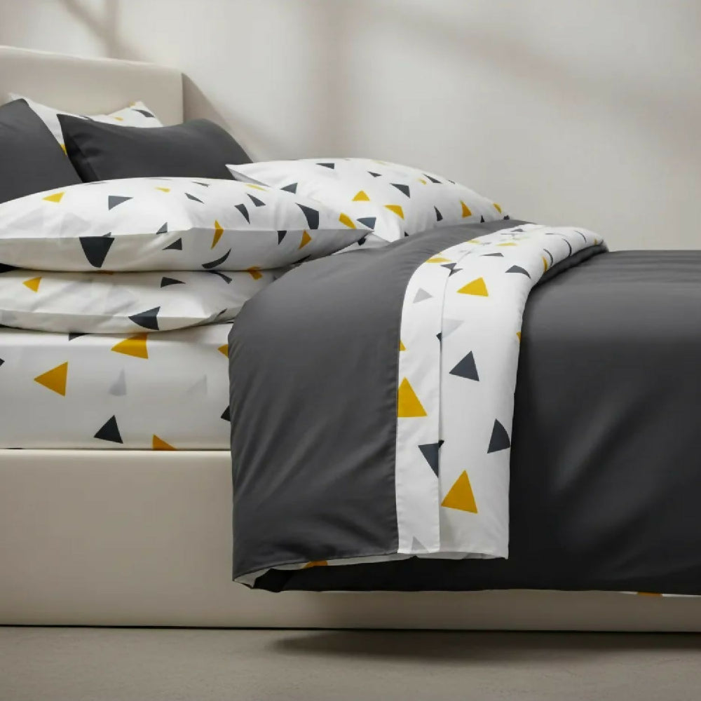 Juego de Sábanas Cama Queen 300 Hilos 100% Algodón Diseño Origami Geométrico